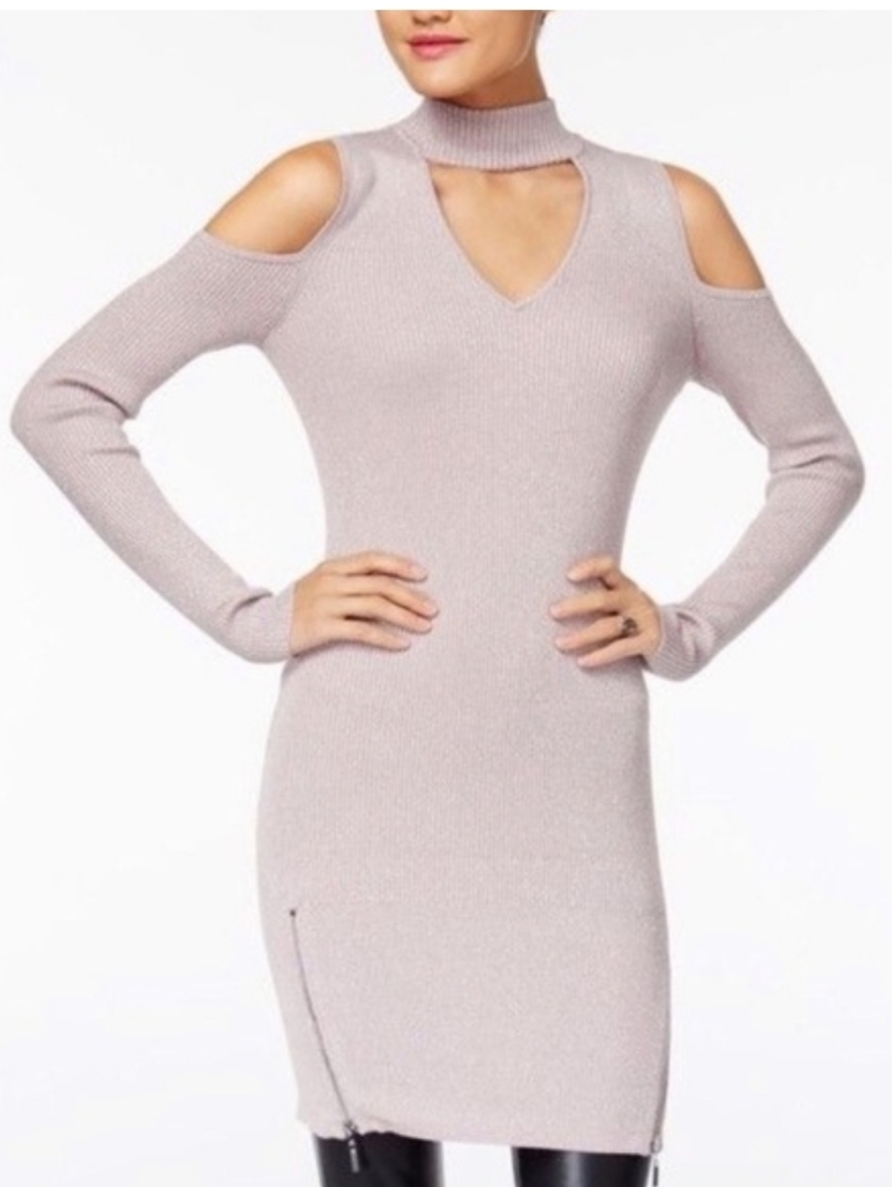 Material Girl Metallic Cold Shoulder Sweater Dress
